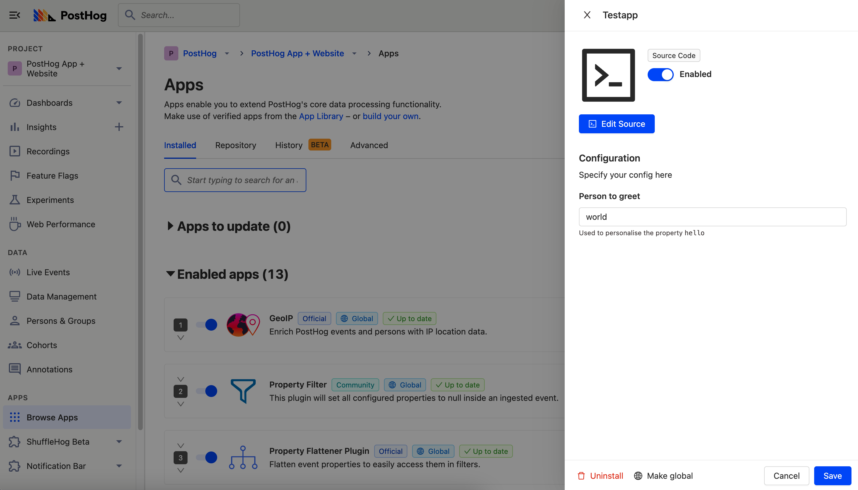 Launching the source editor