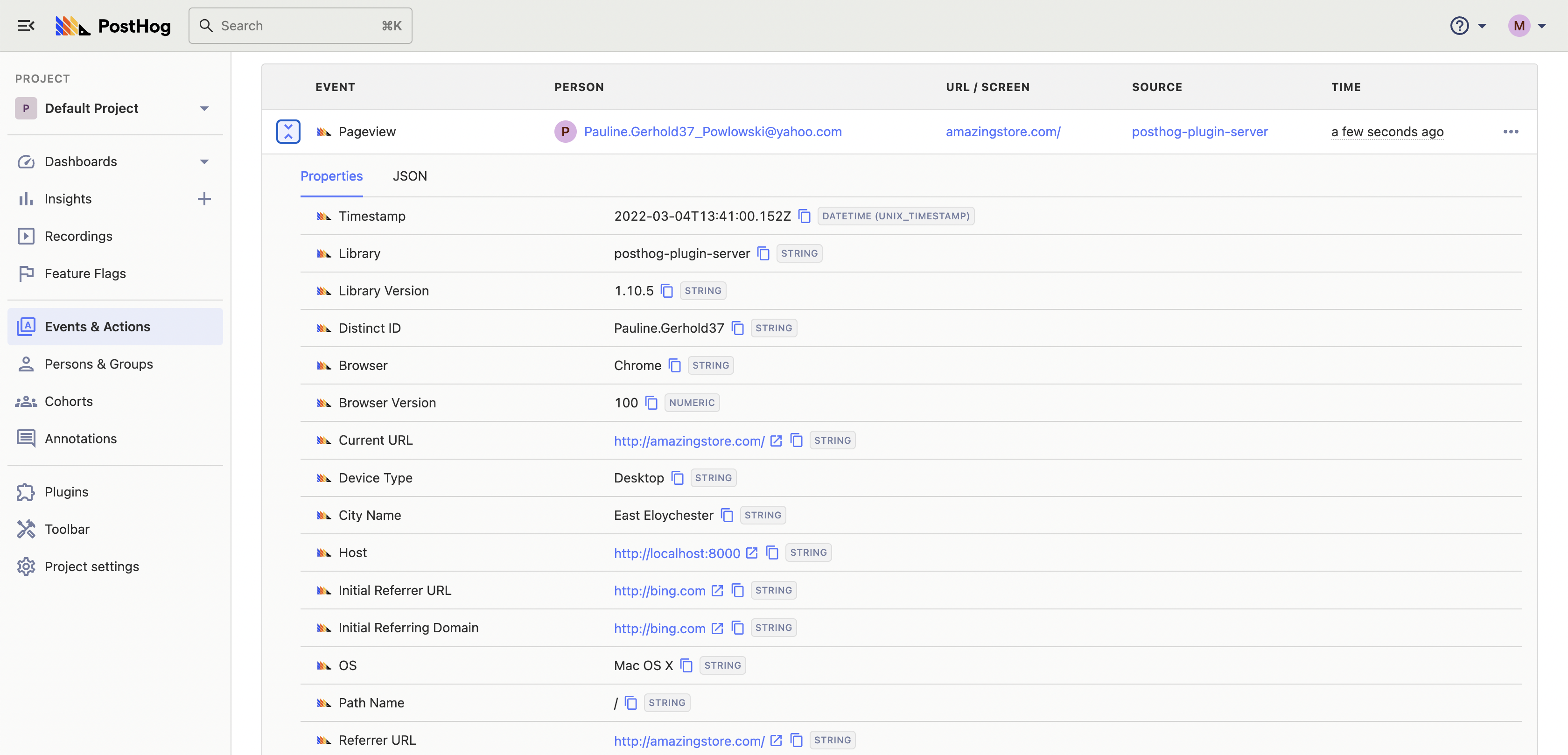 Events table